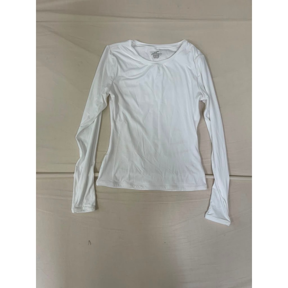 SUUKSESS Womens White Long Sleeve Athletic Top Crew Neck Stretch Base Layer XS